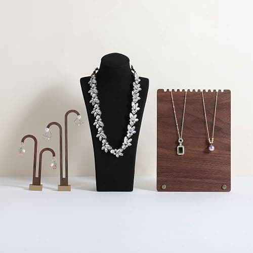 GemeShou Schwarz Halskette-Lagerbehälter-Organisator zum Verkauf, Sammet-Halskette-Halter-Ständer, Schmuck-Büste-Ausstellung-Ständer, Schmuck-Mannequin für die Theke【Schwarz - Mittlere】 thumbnail 7