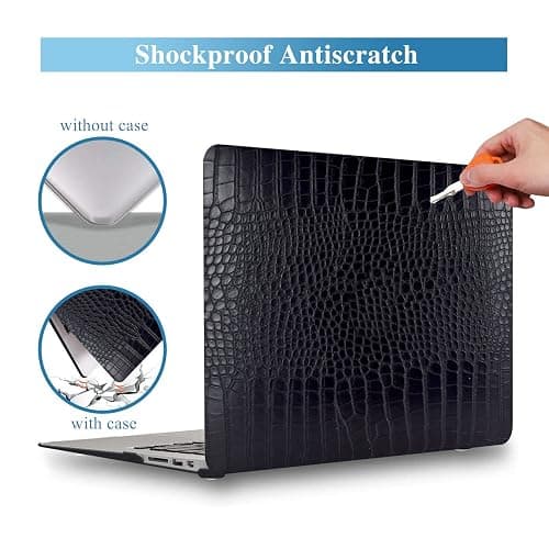KEROM Compatible with Crocodile MacBook Air 13 inch Case 2021 2020 2019 2018 M1 A2337 A2179 A1932, Textured Elegant Luxury Aligator Skin Snakeskin PU Leather Hard Shell & Keyboard Cover, Black thumbnail 3