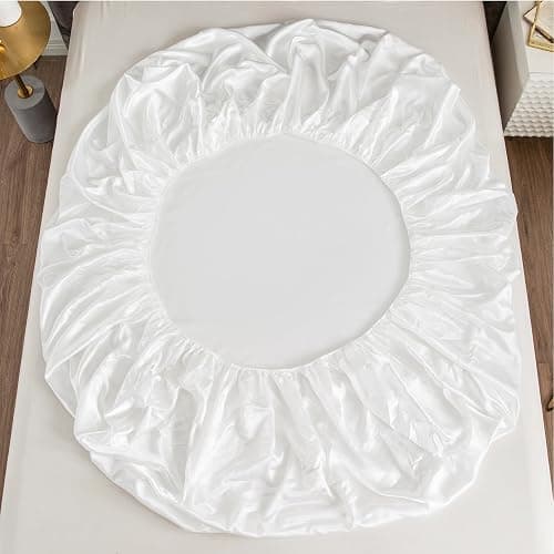 Morbuy Drap Housse 180x200, Blanc Satin Draps Housses pour Matelas Épais Jusqu'à 30 cm, Luxe Drap-Housse en Microfibre Soyeux, Lisse Respirant et Doux thumbnail 3