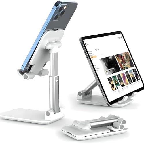 Betron Adjustable Phone Stand for Desk, Foldable Holder for iPhone, Samsung, All Smartphones (White) thumbnail 5