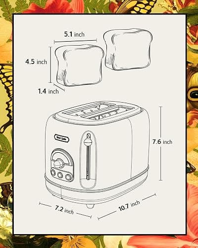 Hazel Quinn X Eduardo Recife Collaboration 2-Slice Retro Toaster, 6 Browning Levels, 3 Functions-Defrost/Reheat/Cancel, Removable Crumb Tray for Easy to Clean, 1.5 Inches Extra Wide Slots thumbnail 3