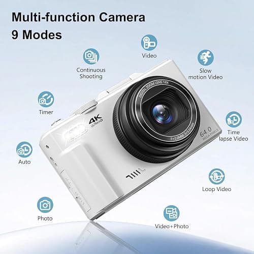 VJIANGER 4K Digital Camera, Vlogging Camera with 180° Flip Screen | 64MP photos, 18X zoom, point-and-shoot for photography, YouTube, travel and beginners, WiFi sharing thumbnail 6