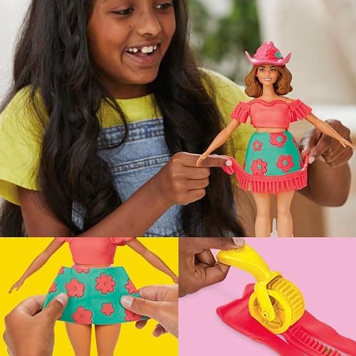 Play-Doh Barbie Florals and Fringe Set, Make Doll Clothes with Modeling Compound & 9 Fashion Accessories, Arts & Crafts for Girls & Boys 5+ thumbnail 5