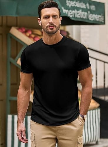 JMIERR Mens Short Sleeve T Shirt Summer Muscle Slim Fitted Crewneck Longline Tees Shirts for Gym Workout thumbnail 7