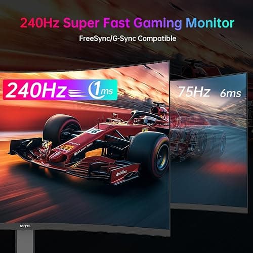 KTC 32 Inch 240Hz Curved Gaming Monitor, 2K 1440P Computer PC Monitor with 1000R 1ms Frameless, Adaptive Sync,122% sRGB, HDMI, DisplayPort, Tilt Adjustable, H32S25E thumbnail 2