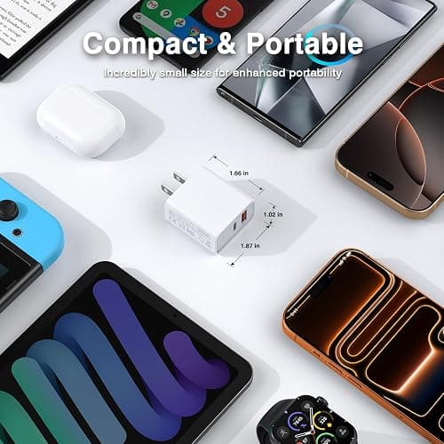 3 Pack USB C Wall Charger, 20W Durable Dual Port QC+PD 3.0 Power Adapter, Double Fast Plug Charging Block for iPhone 14/15/16/17 Pro/Pro Max/Plus, XS/XR/X, Watch Series 8/7 Cube，White thumbnail 6