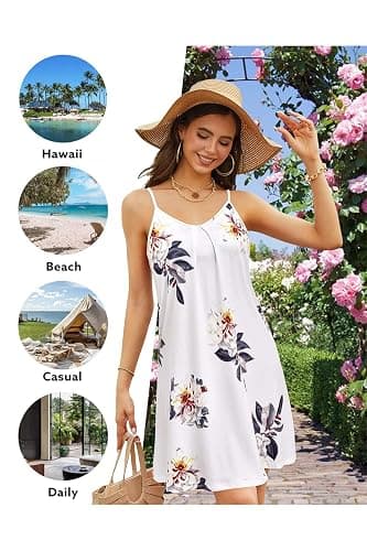 ULTRANICE Women's 2024 Summer Casual Beach Dresses Cover Ups Floral V Neck Spaghetti Strap Backless Mini Sun Dress thumbnail 5