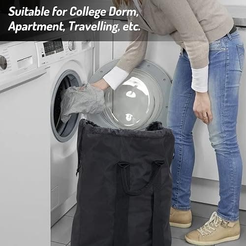Laundry Backpack Bag, Dirty Clothes Travel Laundry Bag with Shoulder Straps for College Dorm Room (Black) thumbnail 7