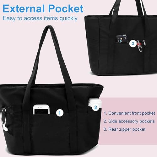CTWWFS Tote Bag for Women, Travel Essentials Large Tote Bag with Zipper, Top Handle Handbag for Travel, Work thumbnail 4