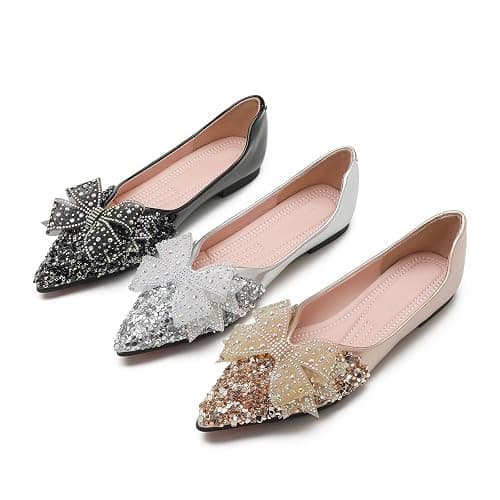QXCGDYXT Flats Shoes Women Rhinestone Wedding Flats Comfort Pointed Toe Ballet Flat Shoe Low Heel Dress Shoes Sparkly Flats for Women thumbnail 7