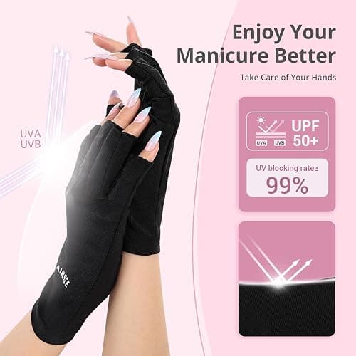 AIRSEE UV Gloves for Nail Lamp,Professional UPF50+ UV Protection Gloves for Manicures Nail Art,Fingerless Gloves That Shield Skin from The Sun and Nail Lamp (Black) thumbnail 2