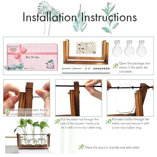 XXXFLOWER Plant Terrarium with Wooden Stand, Air Planter Bulb Glass Vase Metal Swivel Holder Retro Tabletop for Hydroponics Home Garden Office Decoration - 3 Bulb Vase thumbnail 3