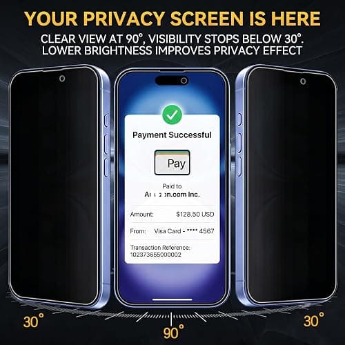 2-Pack Privacy Screen Protector for iPhone 16/16 Pro/iPhone 16 Plus/iPhone 16 Pro Max, Anti-Scratch, Touch Sensitive, No Bubbles, Easy to Install (iPhone 16 plus) thumbnail 3