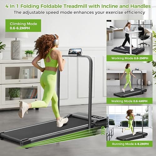 Walking Pad with Incline and Handle Bar, 3.0HP Portable Electric Compact Walking Pads Treadmills with Handles for Home Small Spaces, Small Treadmill with Incline, 320 lbs Capacity, 0.6-6.2MPH thumbnail 3