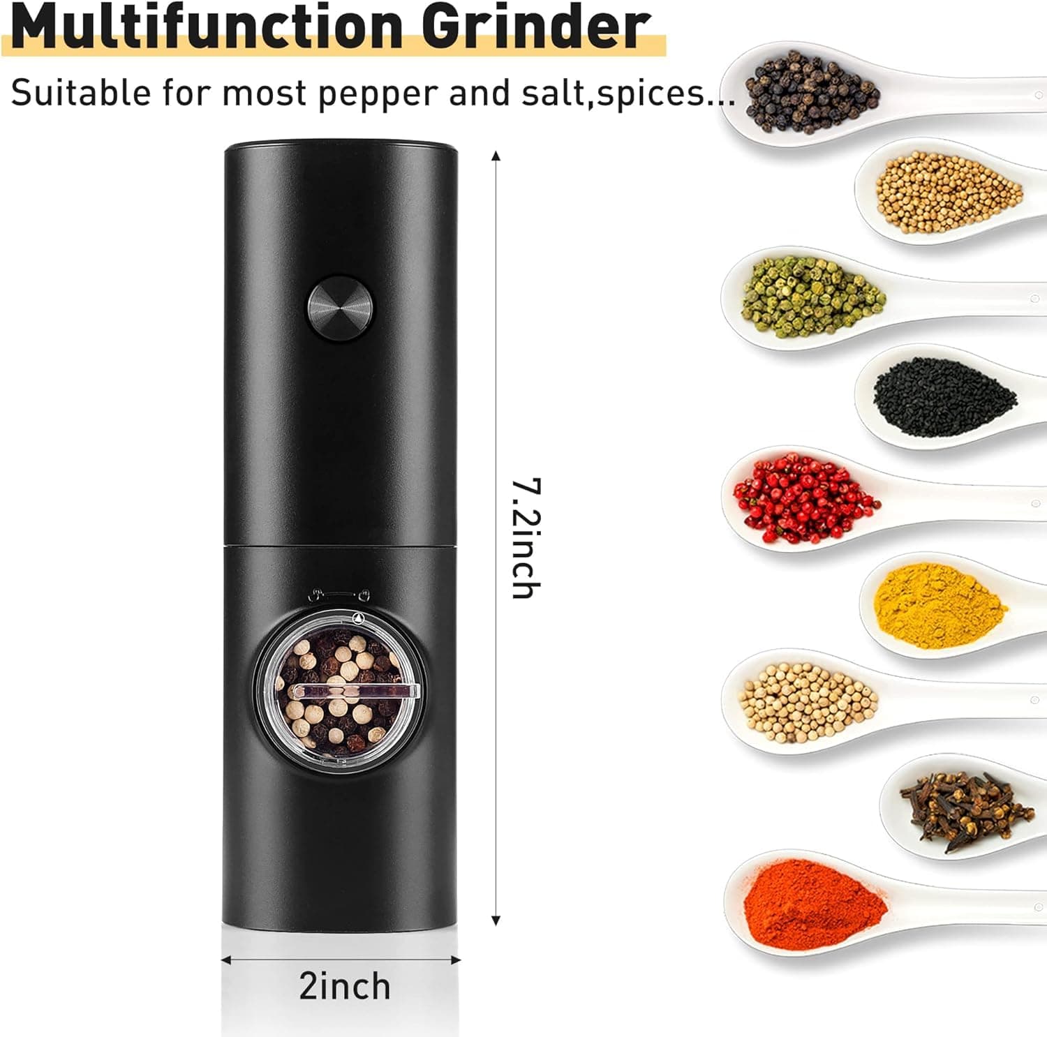 Moedor de Pimenta Elétrico – Moedor de Pimenta Automático, Moedor de Pimenta e Sal, Design em Aço Inoxidável – Ideal para Moer Pimenta, Moedor de Sal Grosso e Especiarias, Moedor de Tempero thumbnail 6
