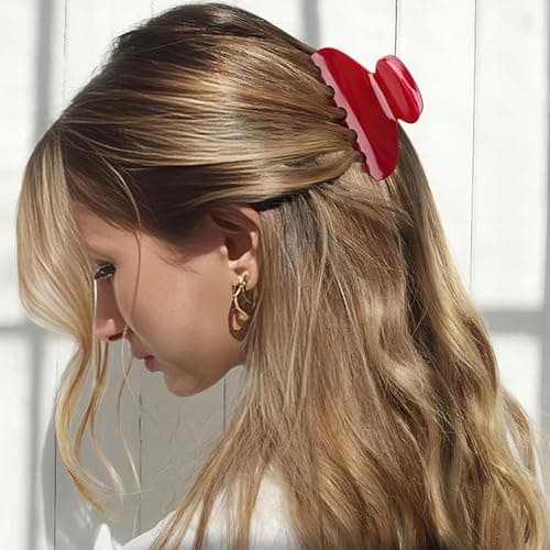 MAORULU Medium Cute Acetate Hair Claw Clip for Women Girls, 3 Inch Cherry Red Claw Clips for Thin & Medium Thick Hair, Durable French Banana Clip with Gift Box, Celluloid Accessories thumbnail 6