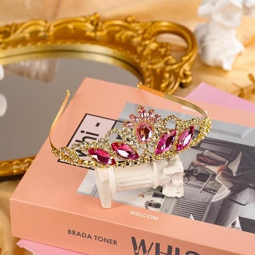JINSAWW Princess Crown Dress-up Headband Birthday Wedding Gold Crown Halloween Cosplay Hair Accessories for Her thumbnail 5