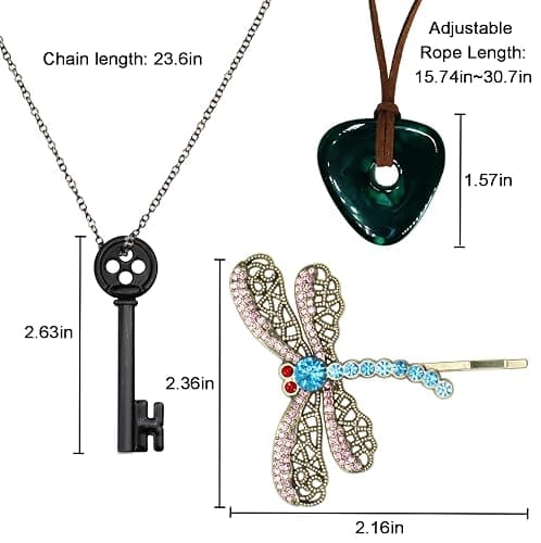 UV-BANS Button Key Necklace Stone Necklace Dragonfly Hair Clips Halloween Cosplay Costume Stuff Accessories for Adult Women Men thumbnail 2