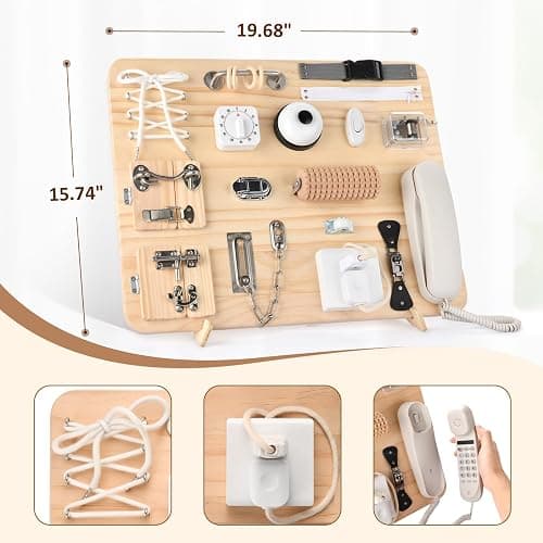 Potatomato Montessori Large Busy Board for Toddlers – 21-in-1 Wooden Sensory Educational Toy for Kids – Fidget Toy for Boys & Girls Fine Motor Skills – Autism Sensory Products thumbnail 2