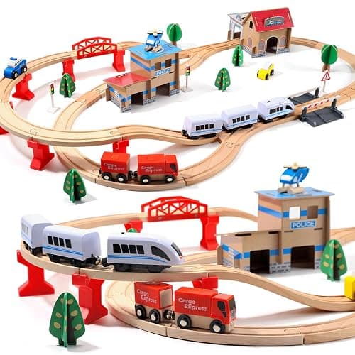 Electric Toddler Wooden Train Set Toy, 88 PCS Train Track Toys for 3 4 5 Years Old Kids, Boys and Girls - Image 1