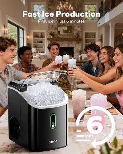 Silonn Nugget Ice Maker Countertop, Pellet Ice Machine with Self-Cleaning Function, Sonic Ice Maker Produces 33lbs of Chewable Ice in 24 Hours, Ideal for Home Kitchen and Office (Black) thumbnail 6