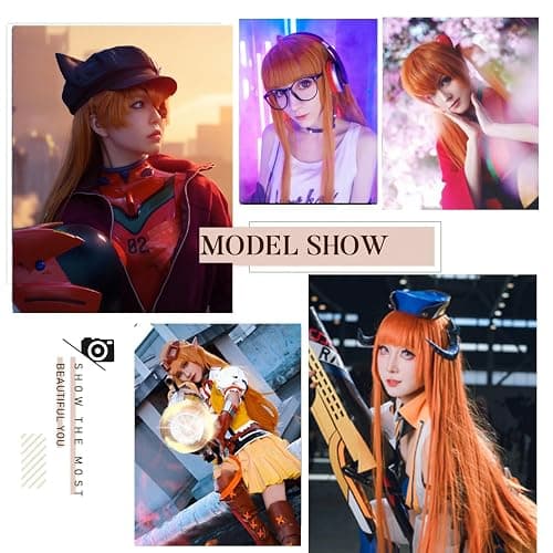 Ginger Orange 80cm 32" Long Straight Cosplay Wig Middle Parted Flat Bangs | Heat Resistant,High Temperature Synthetic Fiber, Halloween Party Wig,Dress Up Anime Show Wigs, Women Lady’s Wig thumbnail 2