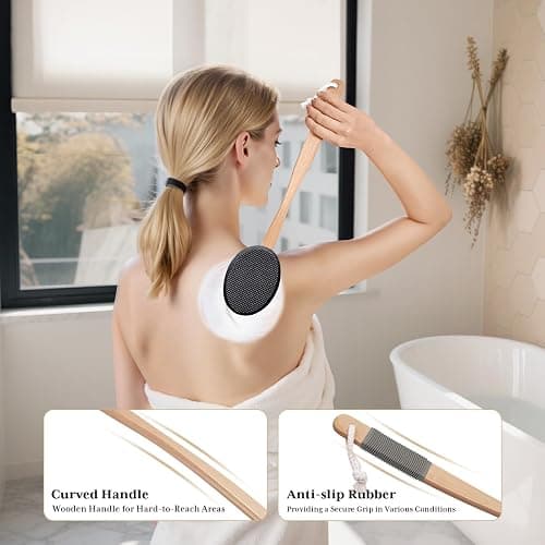 AmazerBath Lotion Applicator for Back, Feet, 4 Replacement Pads with 17" Curved Handle, Back Sunscreen Applicator for Kids, Elderly, Women, Apply Skin Cream Medicine Moisturizer Tanner, Black thumbnail 5
