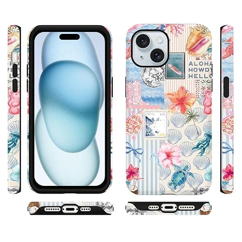 Vulfwela Summer Phone Case for iPhone 15, Cute Aesthetic Coastal Beach Ocean Collage Case, Coquette Hibiscus Flower Seashell Design, Slim Shockproof Protective Preppy Cover Funda for Women Girl thumbnail 6