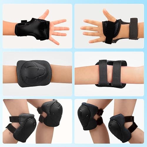 Kids Protective Gear Set - Knee Pads Elbow Pads with Wrist Guards for Ages 3-12 | 3-in-1 Safety Protective Gear for Skating, Cycling, Biking, Roller Skates, Scooters (Black, ‎M(8-12Years)) thumbnail 2