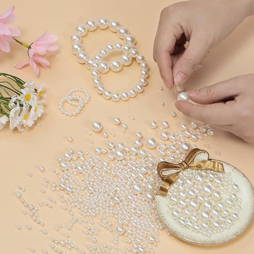 Hudinsun 1200 Pcs Pearl Beads for Jewelry Making, 5 Size Round Pearls for Bracelets Making Kit Small Pearl Filler Beads with Hole for DIY Craft Necklace Earrings thumbnail 2