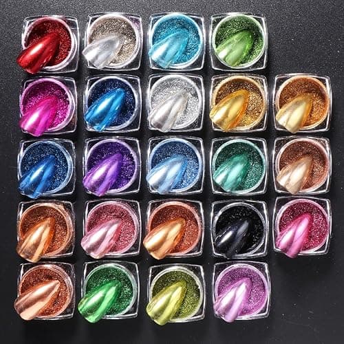 Metallic Mirror Chrome Nail Powder Set, 23 Colors Magic Mirror Y2K Gold Silver Decorations Rubbing Nail Art Glitter Pigment Flakes Manicure Accessories (23pcs Chrome Powder) thumbnail 8