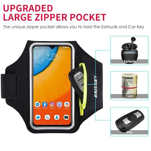 HAISSKY Running Armband with Earbuds Bag Sports Phone Armband for iPhone 16 Pro Max/15 Pro/14 Pro Max/13/12 Pro/11/XS/XR/X/8 Plus Sports Phone Holder Case with Zipper Pocket for Phones up to 6.9" thumbnail 3