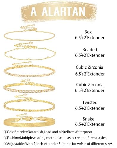 Gold Bracelets for Women 14K Gold Plated Stack Trend Bracelets Charm Paperclip Chain Cuban Link Layered Waterproof Bracelet Dainty Bracelet for Women Jewelry Gifts thumbnail 3