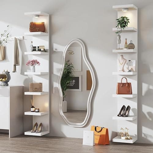 White 7-Tier Vertical Wall Shelf Unit with USB Rechargeable Led Light (Remote Controlled),Versatile Floating Display Shelves,Lack Style Wall Shelves for Bedroom,Living Room,Office Decor,Vanity thumbnail 5