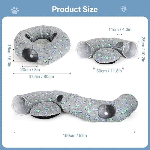 Cat Tunnel Bed, Foldable Cat Donut Tunnel with Removable Cushion & Toy Ball, Stress Relief Fun, Round Pet Play Tunnel for Indoor Cats, Kittens and Small Pets (3D Dinosaur Pattern) thumbnail 8