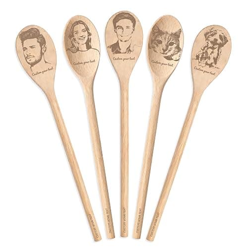 Custom Wooden Spoon - Personalized Engraved with Photo & Name | Unique Kitchen Gift for Mom, Wife, Grandmother | Cooking, Wedding, Anniversary Keepsake (Free Design) - Image 1