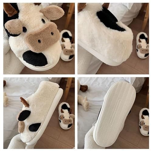 Jerzmy Cute Animal Cow Pig Men Women House Slippers, Comfy Memory Foam Cloudy Soft Slippers Plush Home Shoes for Bedroom Living Room Indoor thumbnail 6