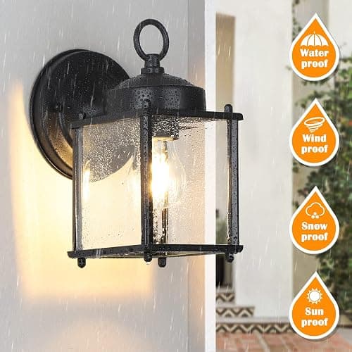 MATAMEYE Outdoor Wall Lantern, Exterior Waterproof Wall Sconce Light Fixtures, Black Front Door Wall Lighting with Clear Beveled Glass Shade, 2 Pack thumbnail 5