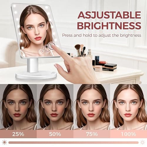 KOOKIN Lighted Vanity Makeup Mirror 16 Led Lights 180 Degree Rotation Lighted Mirror Touch Screen Adjusted Brightness Desk Mirrors USB Dual Supply Bathroom Beauty Cosmetic Mirrors (White) thumbnail 4