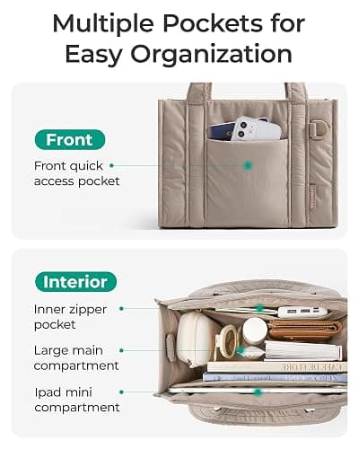 BAGSMART Boxy Tote Bag for Women, Crossbody Work Bag with Zipper | 3 Sizes Small Mini Tote Bag, Inner Tumbler Pocket Crush Bow Should Bag for Travel Work College thumbnail 4