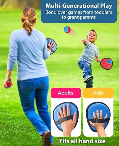 JoyCat Toss and Catch Ball Game for Kids, 4 Paddle Sticky Ball Set, Toddler Baseball Catch Toy, Outdoor Game for Beach, Yard&Camping, Family Sports Easter Basket Stuffer Gift for Boys Girls Ages 3-12 thumbnail 5