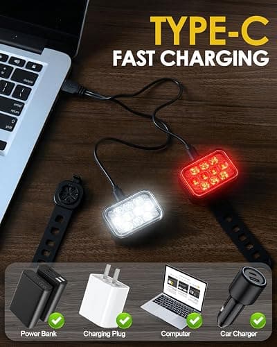 Victoper 10 LED Bike Light, 8+9 Modes USB Rechargeable Bicycle Lite, High Lumens Super Bright Bike Headlight & Taillight Set, Waterproof Safety Bike Front & Rearlight for Road, Night Riding thumbnail 6