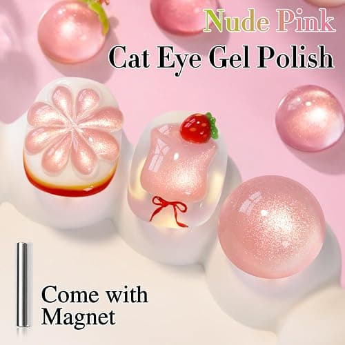 Double Rhythm 0.5 OZ Cat Eye Gel Polish with Magnet 15ML Holographic Glitter Shimmer Translucent Jelly Color Magnetic Nail Polish Salon DIY at Home (Fruit Nude Pink-MC1204) thumbnail 2