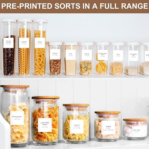 308 Kitchen Pantry Labels for Food Containers, 3 Sizes White Minimalist Labels for Organizing, Food Label for Jars, Storage Bins, Preprinted Waterproof Pantry Label for Containers thumbnail 2