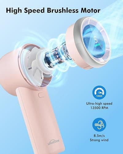 WHATOOK Portable Mini Fan: High Speed Cooling Fan, 10 Hours Battery Life, USB Rechargeable, Small Essentials for Women, Beach Travel, Vacation (Pink) thumbnail 2