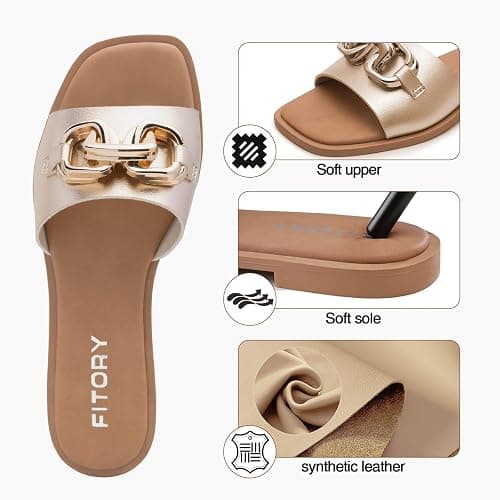 FITORY Women's Flat Sandals Fashion Slides With Soft Leather Slippers for Summer Size 6-11 thumbnail 2