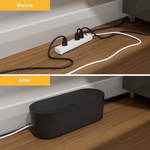 D-Line Cable Management Box, Power Strip Cover, Floor Outlet Hider, Desk Cord Organizer, Hide Extension Leads, 12.75" (L) x 5" (W) x 4.5" (H), for use with Power Strips up to 10.5in (L) - Small, Black - Small - Black thumbnail 5