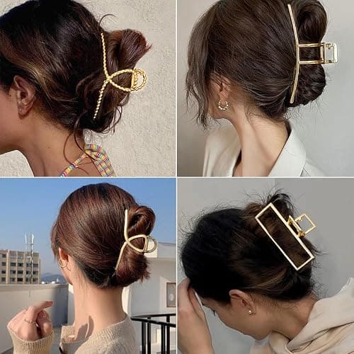 Parcce 4 Pack Large Metal Hair Clips for Thin to Thick Curly Hair, 4.3 Inch Big Nonslip Gold Color Clamps, Perfect Fashion Jaw Claw Hair Styling Accessories for Women and Girls, Christmas Gifts thumbnail 3