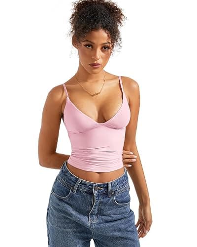SUUKSESS Women Sexy Deep V Neck Sleeveless Fitted Basic Tops Y2K Tank Top Cami thumbnail 5