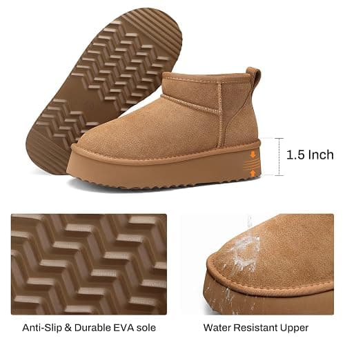 TEMOFON Snow Ankle Boots for Women: Genuine Suede Leather Platform Winter Fur Boots Waterproof Comfortable Warm Anti-Slip Memory Foam Outdoor Booties thumbnail 5